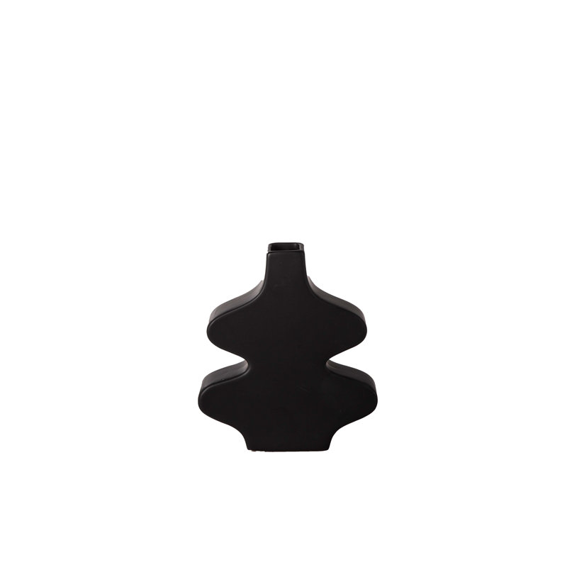 Ceramic Round Gourd Bellied Vase Matte Finish Black