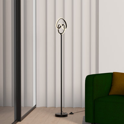 Lampe sur pied à DEL abstraite 31 W 58 po - 3000K à lumière abstraite - motif à cercle torsadé noir mat