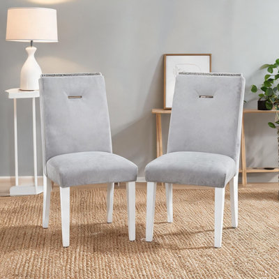 Ensemble de 2 chaises d'appoint en velours gris ardoise pour salle à manger à dossier à lattes contemporain