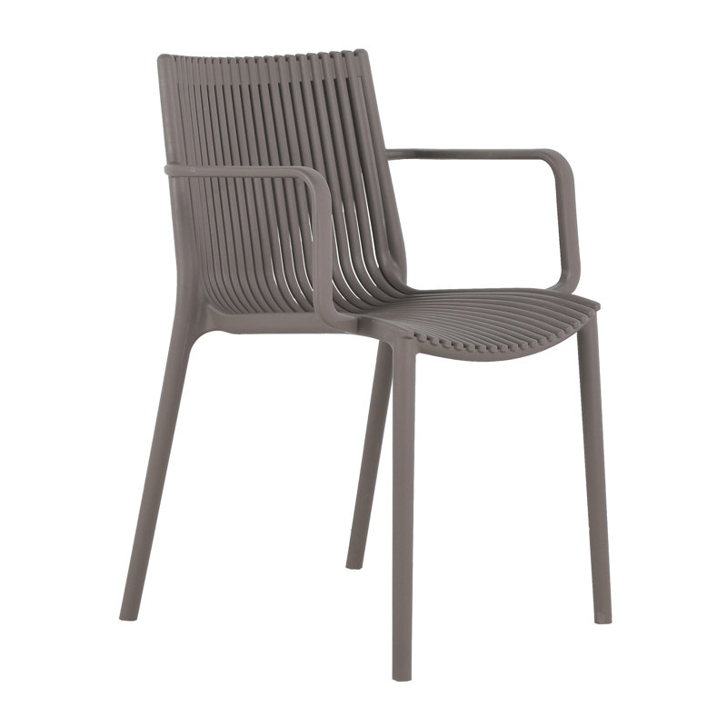 Square Table And 4Pcs Warm Grey Stackable Pp Armchair For Indoor/Outdoor, Tabletop, Metal Legs  , All - Weather Durability, Ergonomic Slatted Back, Non Slip Foot Pads, Zero Maintenance,