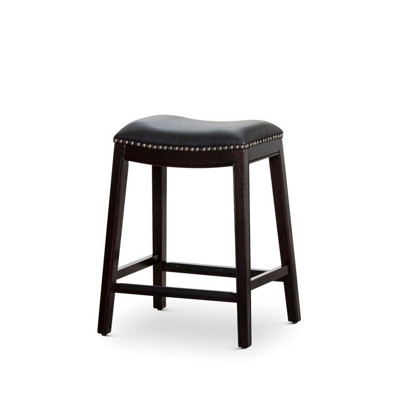 Tabouret de comptoir 24 po en cuir noir - Design avec siège, Black, Black