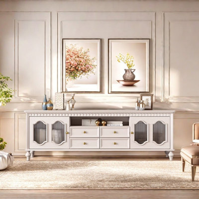 Cream style French solid wood TV cabinet