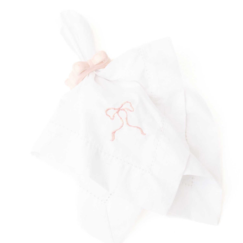 Serviette de table rose brodée