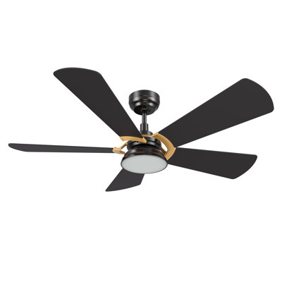 Ventilateur de plafond standard à DEL à 5 pales de 52 po avec télécommande et ensemble d'éclairage inclus.