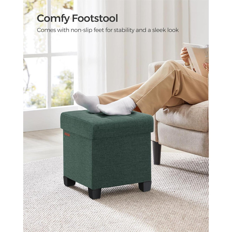 Rajane Upholstered Ottoman, Retro Green Fabric