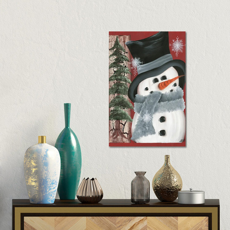 Smiley bonhomme de neige, reproduction d'art sur toile tendue, H 18 po x l 12 po, Toile tendue, Ne s’applique pas