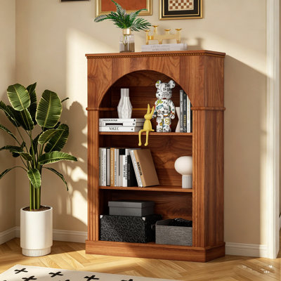 Traditional 3-Tier Arched Open Bookshelf Bookcase With Wood Display Shelf
