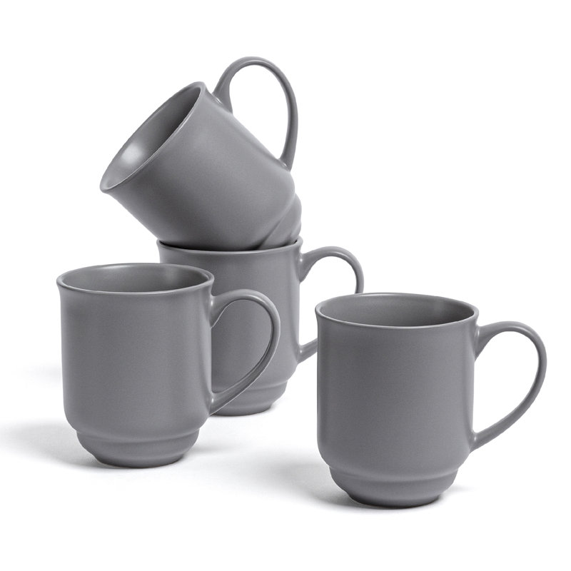 over&back Rimmed 16oz Semi-Matte Hand-Finished Stoneware Mugs, Set of 4, Gray