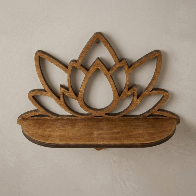 Serene Lotus Wooden Floating Shelf