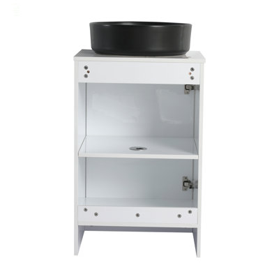 Armoire de salle de bain autoportante de 20 po avec lavabo en céramique d'art, portes à fermeture douce, (emballage KD)
