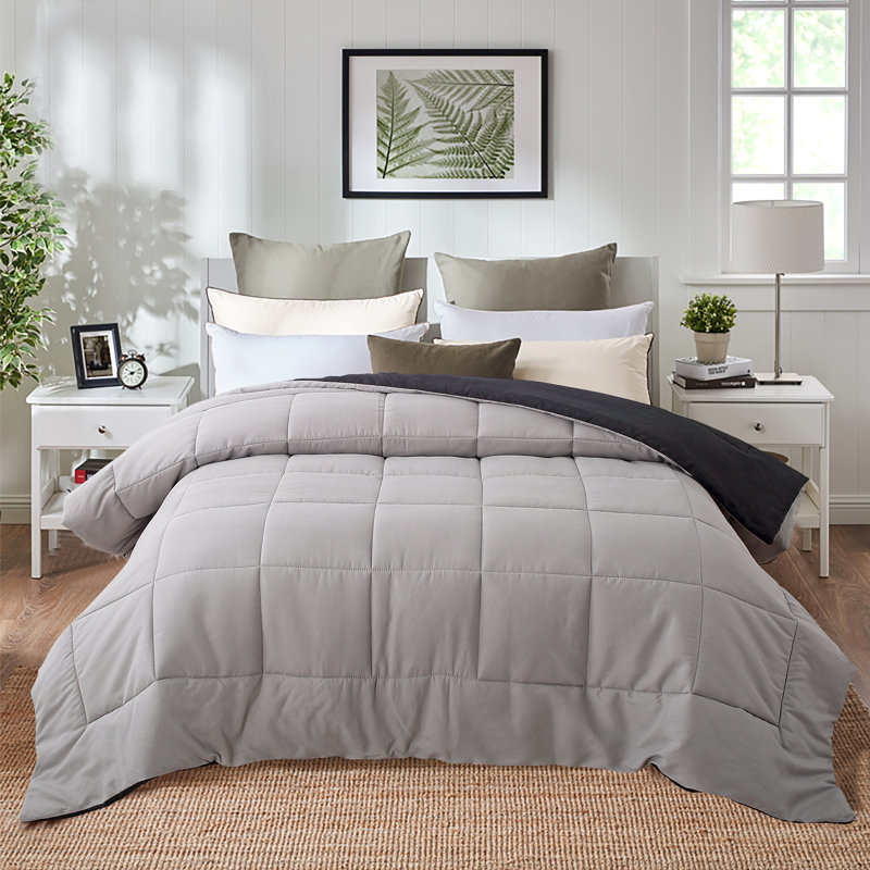 King Black and Gray Reversible Microfiber Down Alternative Comforter