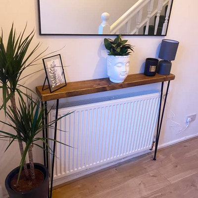 Rustic Chunky Console Table | 20Cm Or 15Cm Deep Handcrafted Home Side Table | Wooden Table With Hairpin Legs | Radiator Shelf | Entryway | Hallway | Home Decor