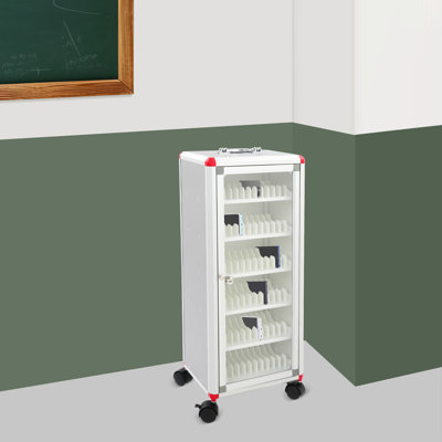 72-Slot Lockable Cell Phone Storage Box Cabinet With Wheels