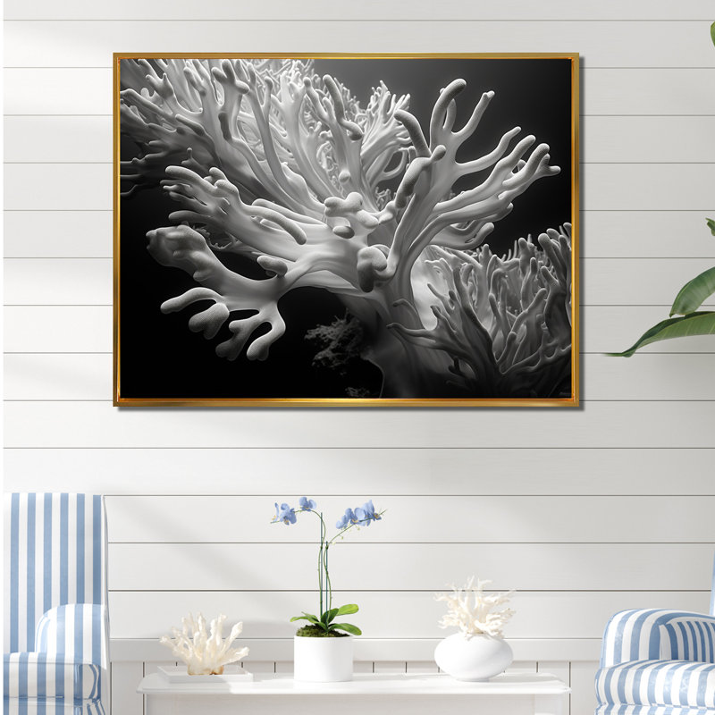 «Black and White Anemoner Color IV», reproduction d'art sur toile, H 34 po x l 44 po, Cadre flottant doré