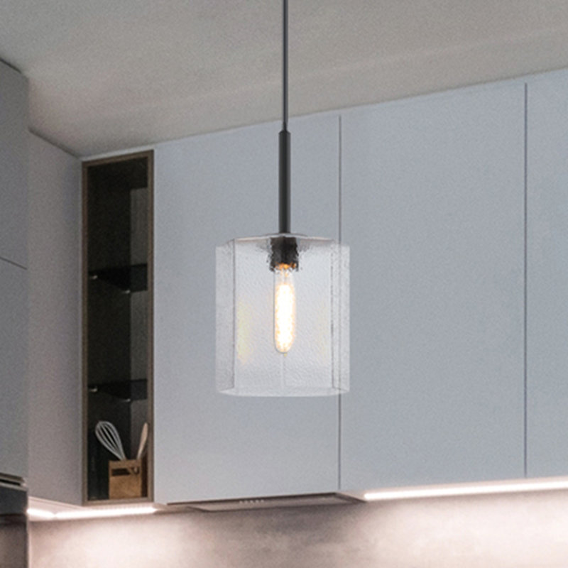 Allenhurst 60 Watt 1-Light Geometric Pendant Light with Clear Rippled Glass Shade, Matte Black, 22" H x10" W x 10" D