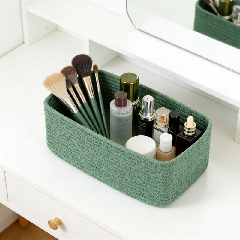 Woven Cotton Storage Baskets Set Of 3, Handmade Organizer Bins For Closet, Shelf, Desk, And Nursery, Decorative Rectangular Baskets For Home Organization