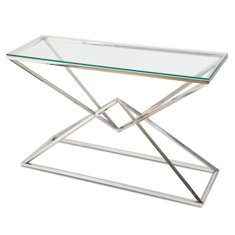 Eyler 120cm Glass Top Console Table, Silver, Transparent