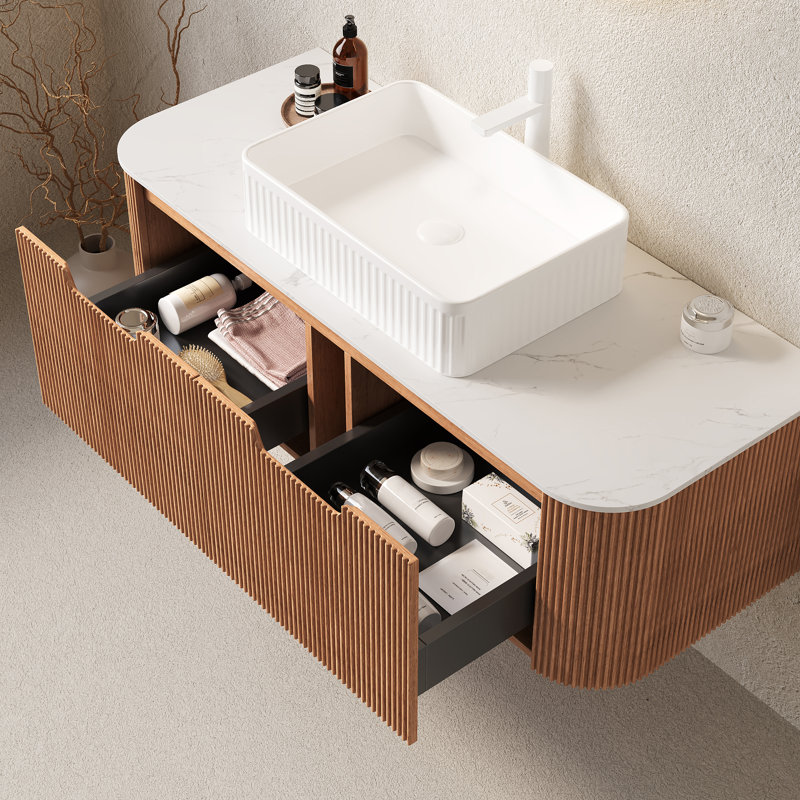 Wall Mounted Single Double With Stone Top, Tanné, L 40 po, Blanc