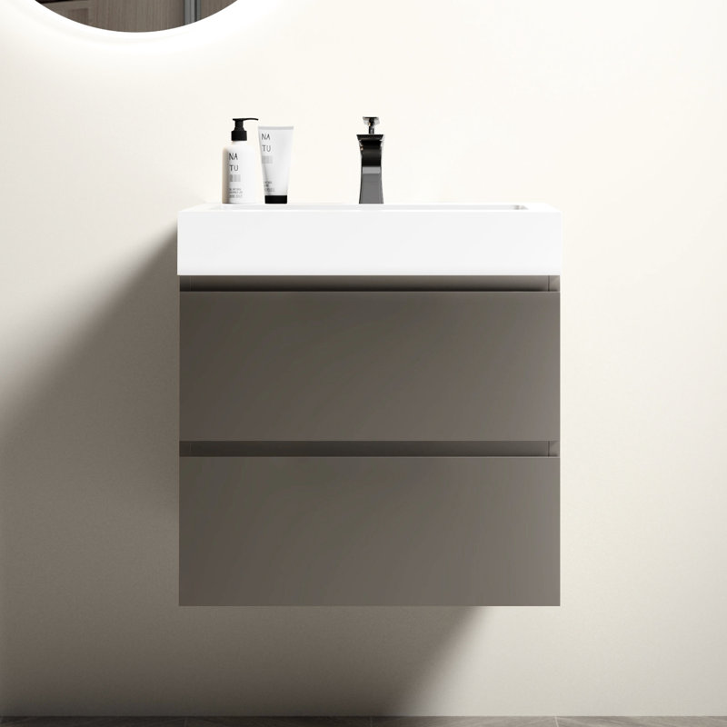 Meuble-lavabo gris avec lavabo mural 24 po - moderne, double tiroir pour un rangement efficace, girafe silencieuse, sans rangement supplémentaire, élégant