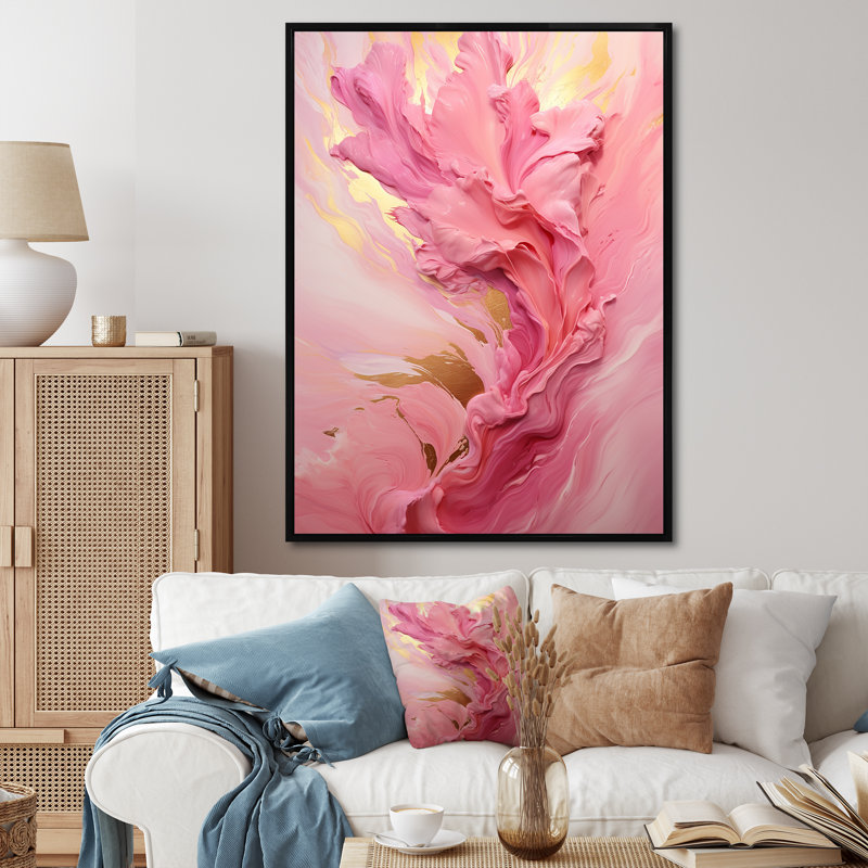 Rose radieux, crépuscule rêve II, Cadre flottant noir, H 44 po x l 34 po x P 1,5 po