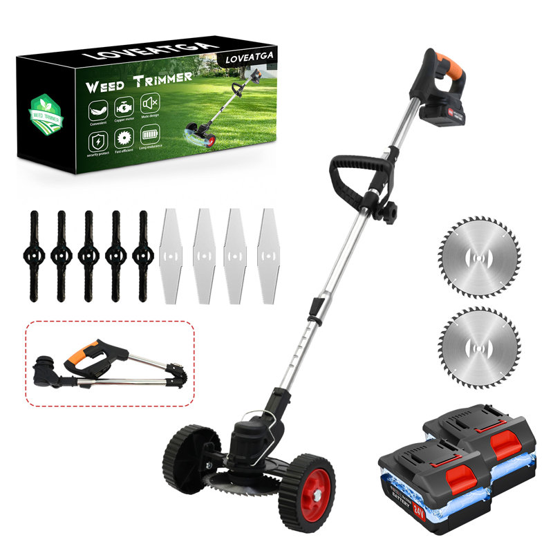 Coupe-bordures pliable sans fil 21 V, coupe-bordures 3 en 1 avec roue
