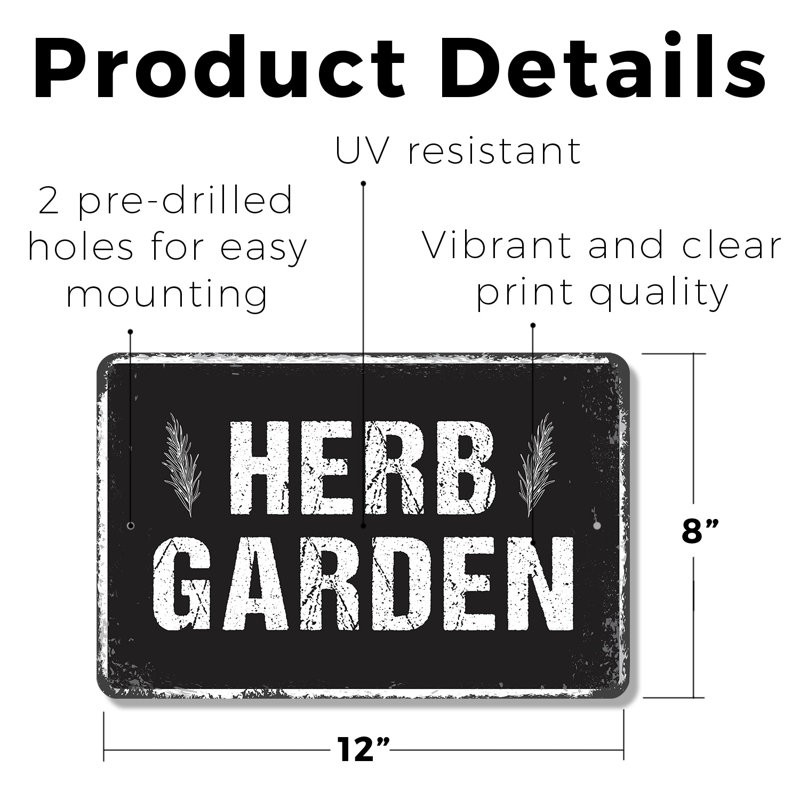 Enseigne en plastique Herb Garden 8 po x 12 po