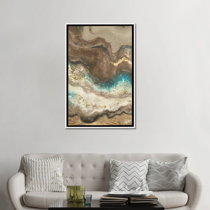 "Neutral Tierra rectangle I" par Patricia Pinto, reproduction d’art, Pas de tapis, Toile blanche encadrée