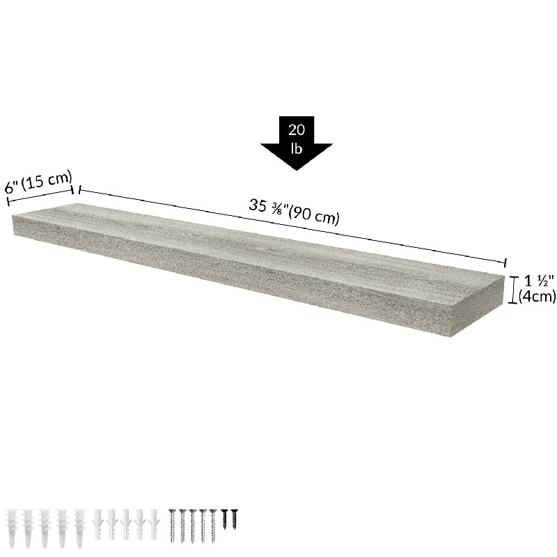 Ballucci 36" Rustic Gray Wood Floating Wall Shelf with Invisible Bracket