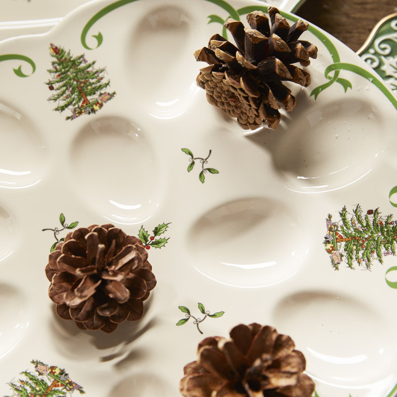 Spode Christmas Tree Devilled Egg Dish 13"