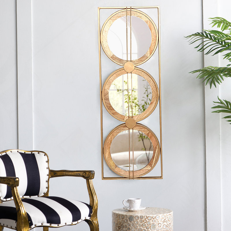 Miroir mural 3 pièces dans un cadre rectangulaire doré, décoration murale pour le salon de la chambre à coucher