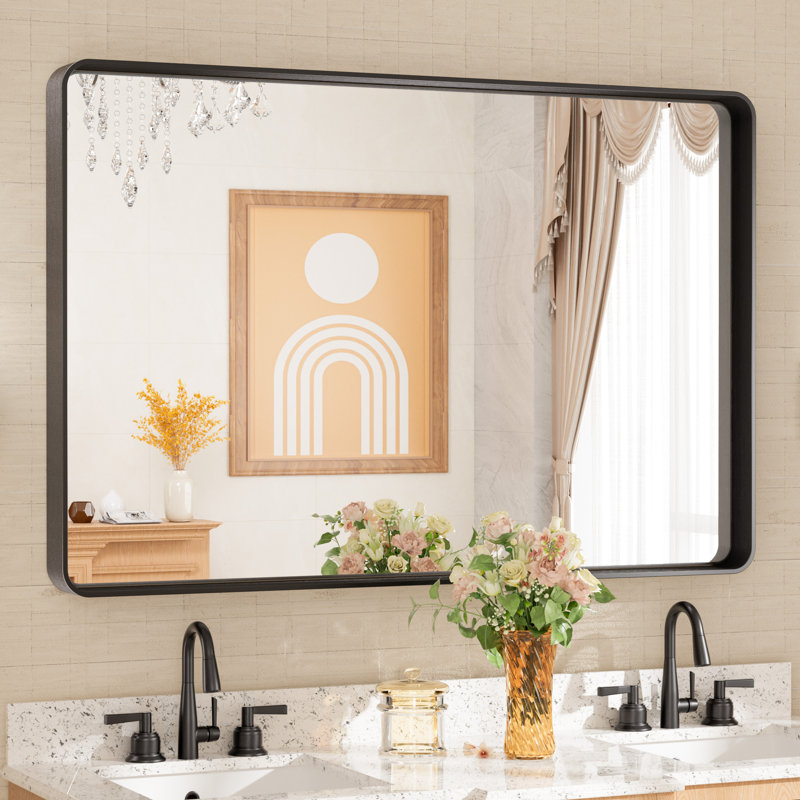 Miroir d'appoint Tyro, Noir mat, 42 po x 26 po, Rectangulaire