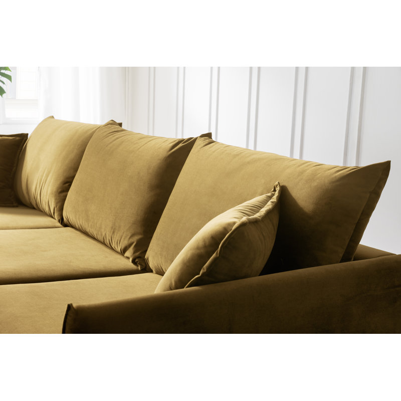 Dulcie 4 Seater Velvet Corner Sectional, Mustard, Left Hand Facing