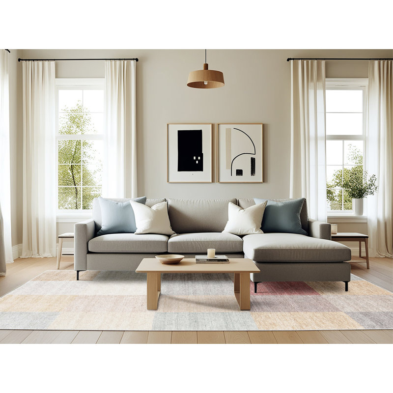 Tapis gris/rose/rouge contemporain, Rectangle 6 pi x 9 pi