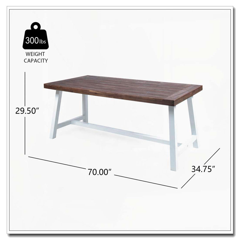 Table de salle à manger d'extérieur en bois d'acacia, Brun / blanc