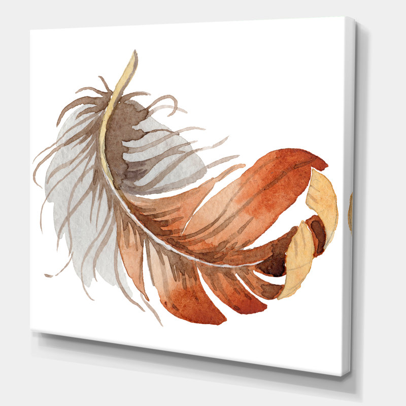 Plume d'oiseau orange et orange - Peinture sur toile, H 36 po x l 36 po x P 1,5 po, Toile tendue