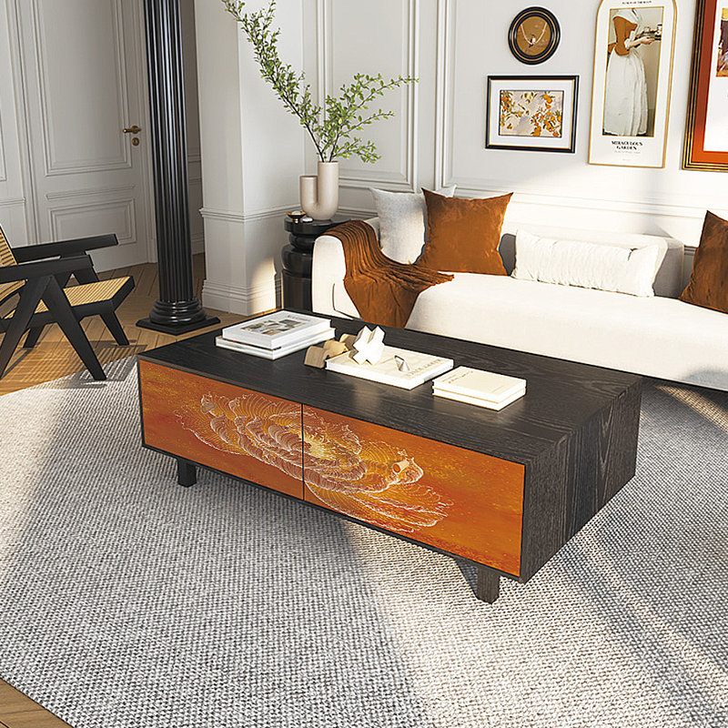Table basse française avec rangement peint rétro, Noir