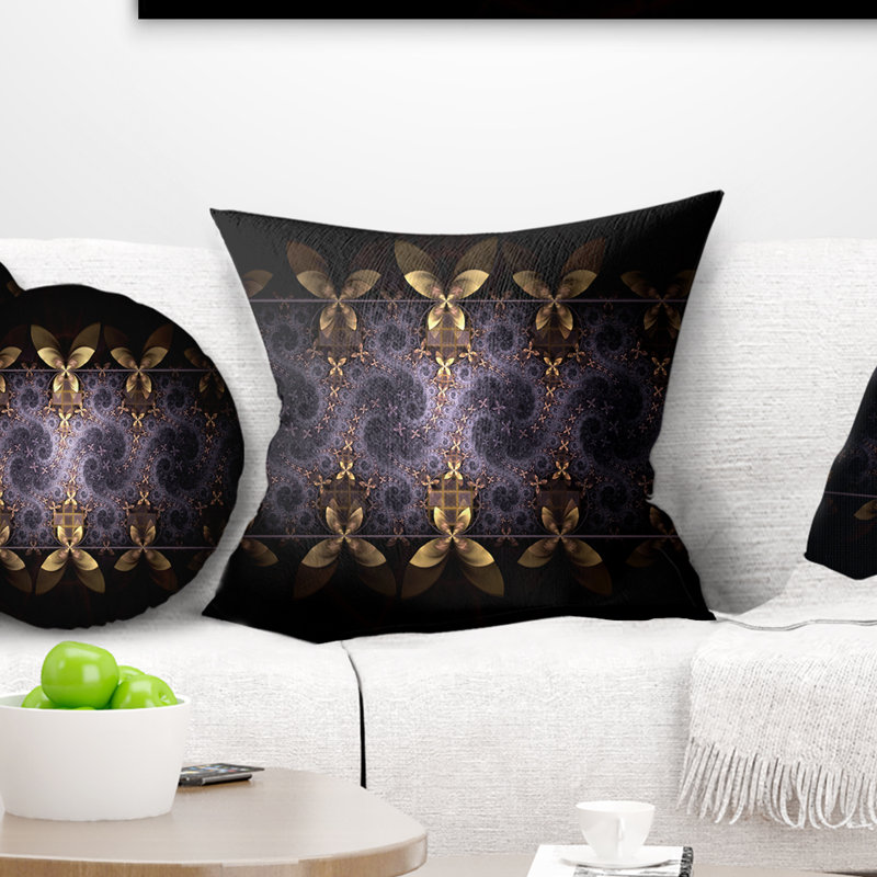 Coussin imprimé floral jaune et violet, 18 po x 18 po, Coussin décoratif