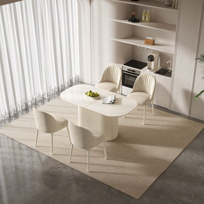 62.99" Modern Oval Cream White Dining Table Set with 4 Chairs for Kitchen, Bar, Living Room