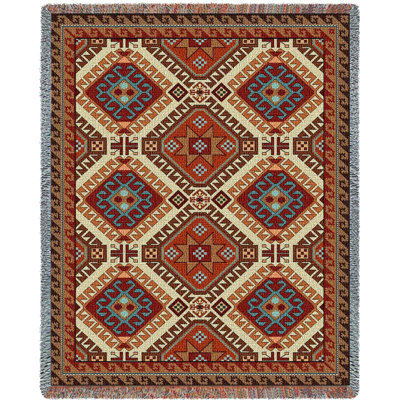 Couverture Kilim Pure Country Weavers - Inspiration amérindienne du Sud-Ouest - Jeté en tapisserie tissée en coton - Fabriqué aux États-Unis (72 x 54)