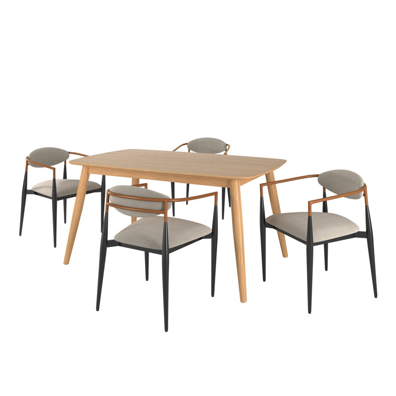 Ensemble de salle à manger Clancy Mid-Century, Naturel, H 29,33 po x L 59,06 po x l 35,44 po, Beige