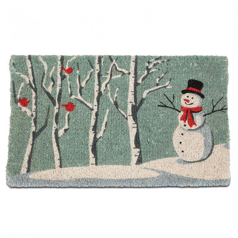 Paillasson bonhomme de neige et cardinaux