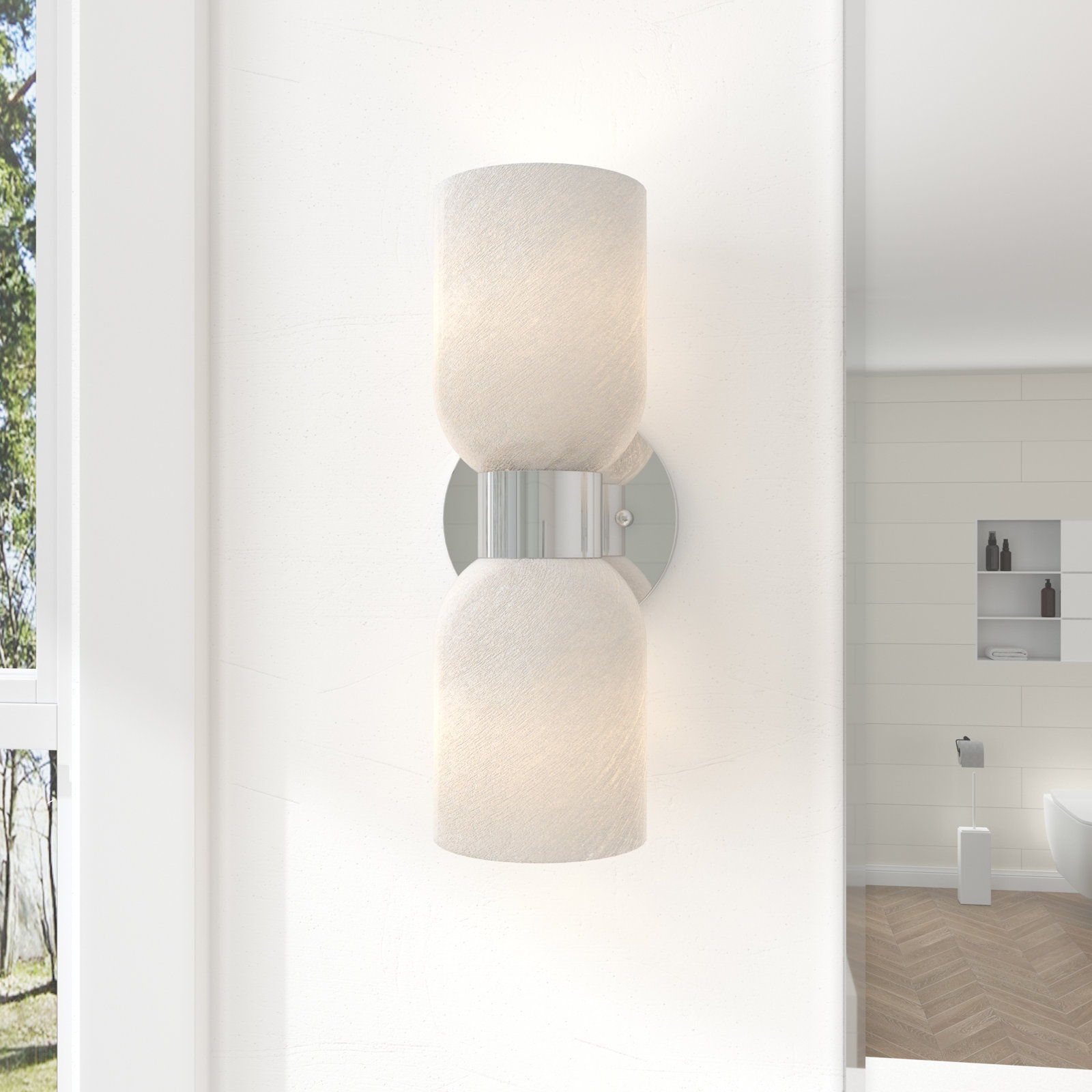 2-Light Dimmable Armed Sconce, Polished Chrome, Cream
