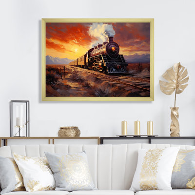 Impression sur toile, "Steamtrain Travelling Sunset Landscape I"