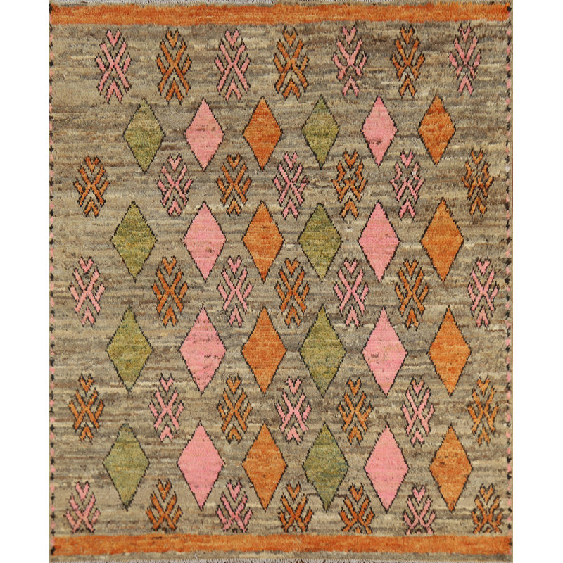 Tapis carré géométrique en laine marocain 6 x 6
