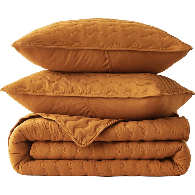 Destiny 3-Piece Washed Microfiber Quilt Set, Queen Quilt + 2 Standard Shams, Spice