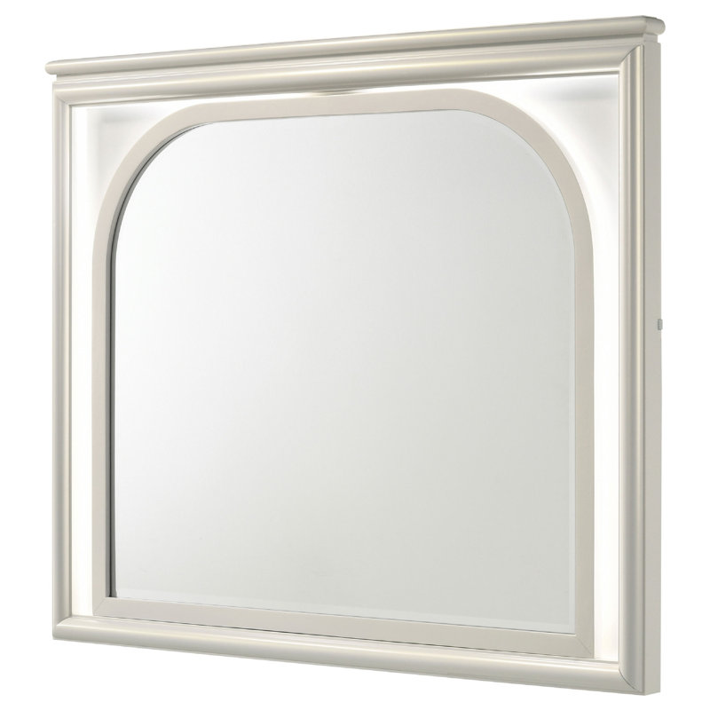 Miroir de commode Ory, éclairage à DEL tactile, bois blanc perle, 36 po