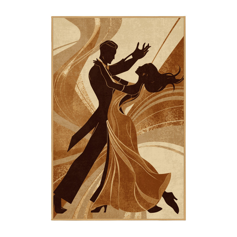 Tapis chic et luxueux lavable à la machine pour divertissement et culture populaire Tango - brun clair, 8x12