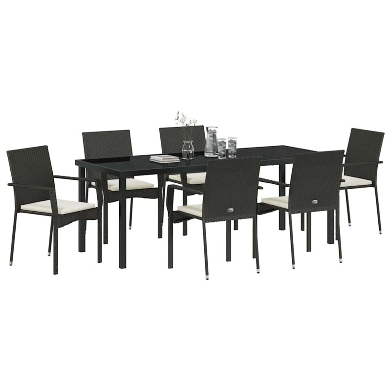 Ensemble de salle à manger de jardin avec coussin 7 pièces vidaXL, 28.74" H x 78.74" W x 31.5" D, 6