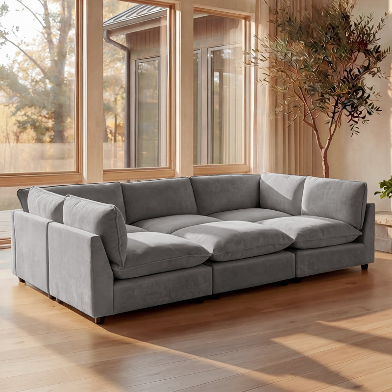 Heffernan 106.77” W Oversized 6-Seater Modular Sofa, Gray Chenille