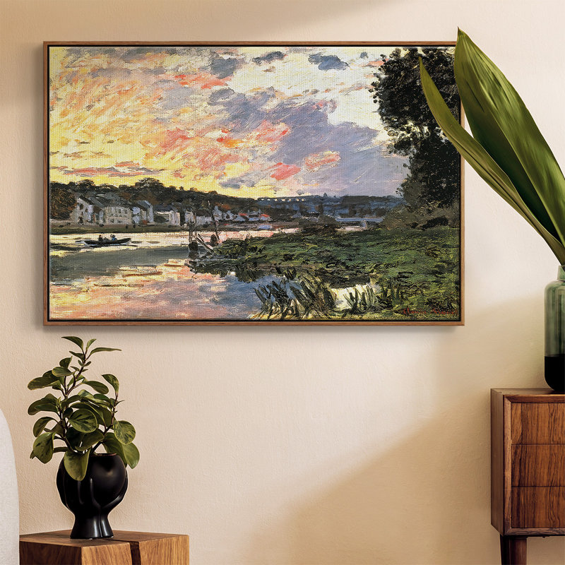 La seine à Bougival dans la soirée, 1870, reproduction d'art sur toile, H 27 po x l 41 po x P 2 po, Noyer